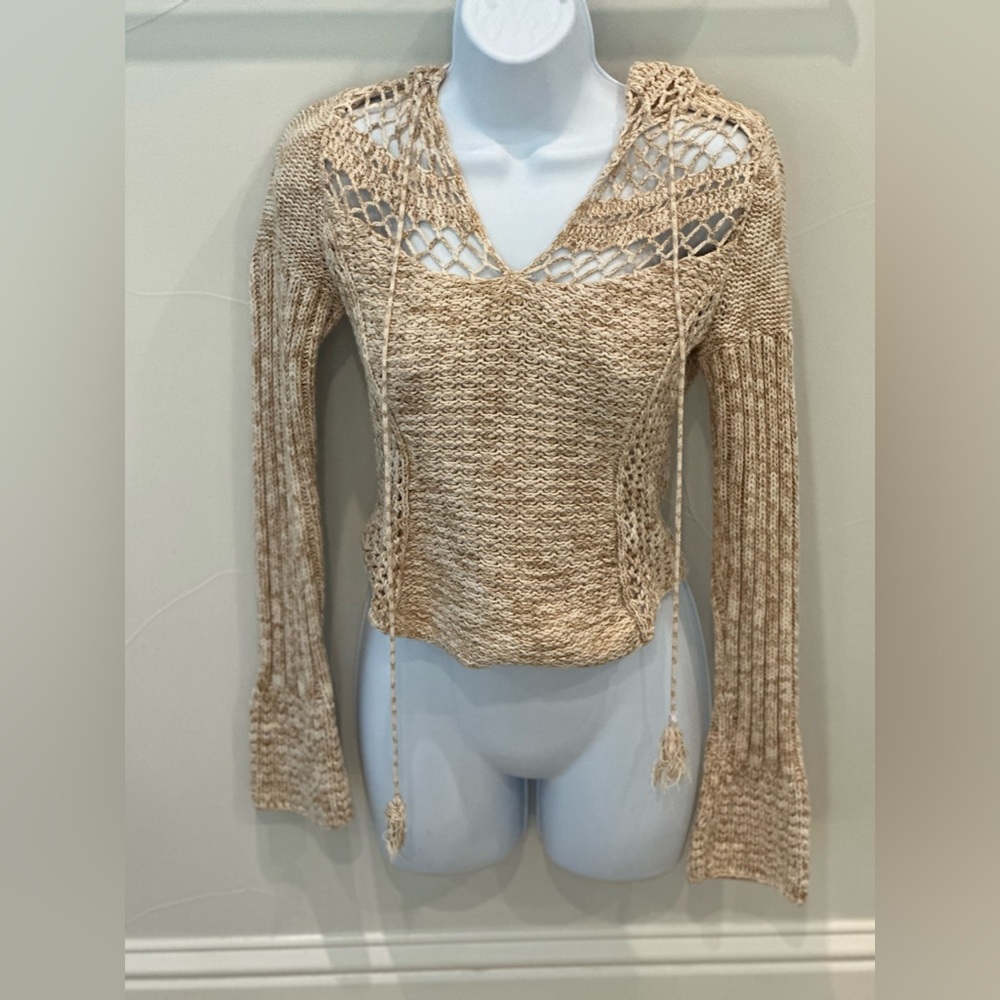 Express Beige Crochet Hoodie - XS